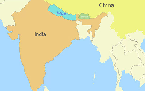 Bhutan Border Map/Bhutan Map with Surrounding Countries