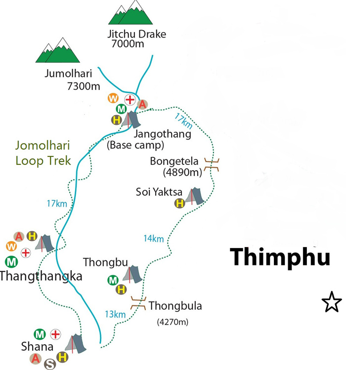 Jomolhari Loop (Soi Yaksa) Trek Map