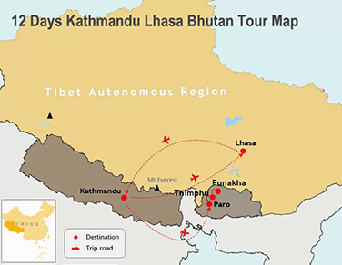 12 Days Nepal Tibet Bhutan Cultural Tour by Flight