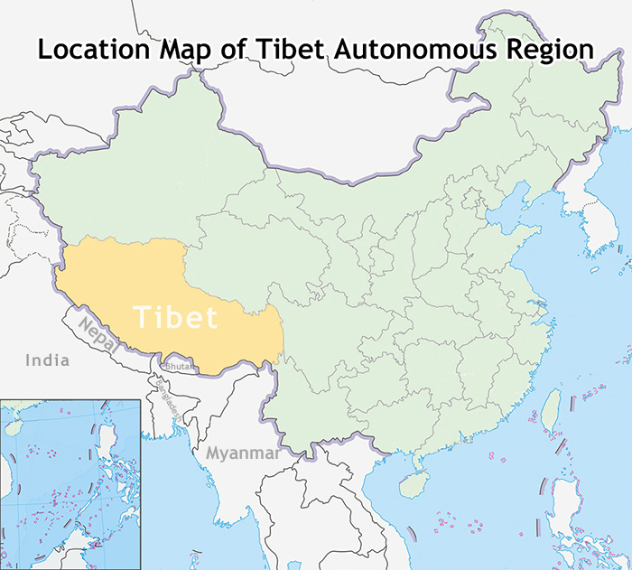 Map of Mainland China and Country Bordering Tibet