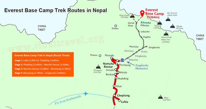 Route 3: Lulka to Tengboche Monastery Trekking Map
