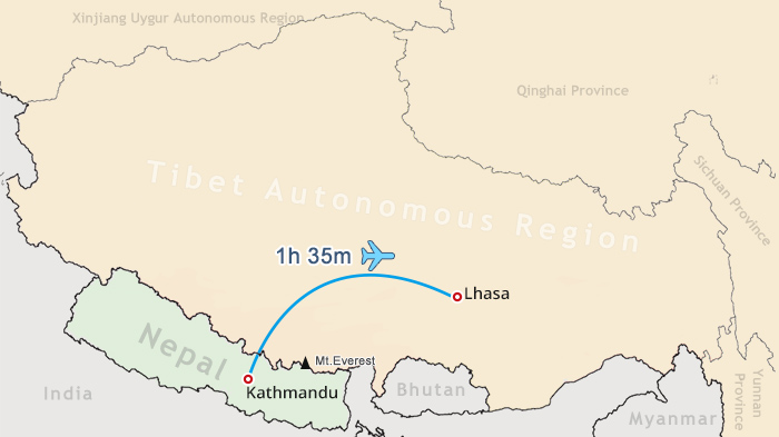 nepal tibet flight map