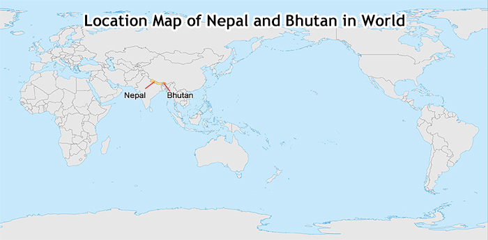 Map of Nepal Bhutan in World