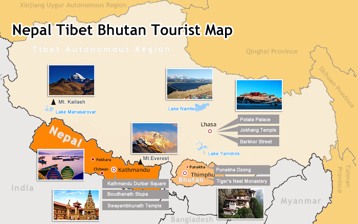 Map of Nepal Bhutan Tourist Attractions