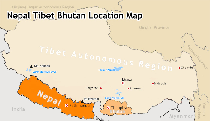 Nepal Tibet Bhutan Location Map