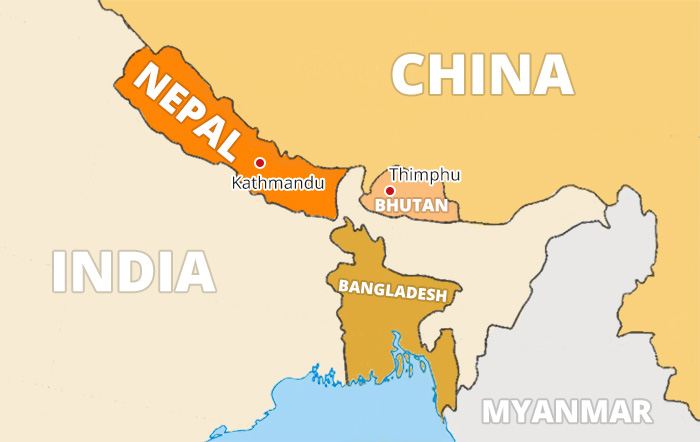 Border Map of Nepal and Bhutan