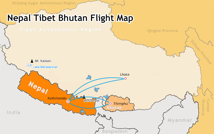 Nepal Tibet Bhutan Flight Map