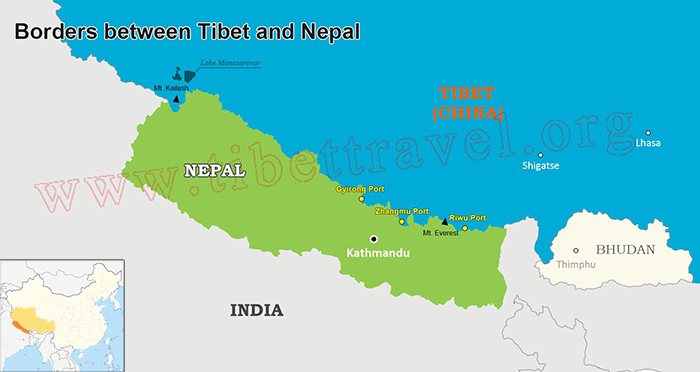 map of nepal tibet border
