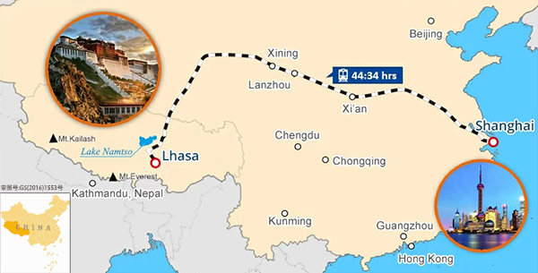 Shanghai to Lhasa Train Map