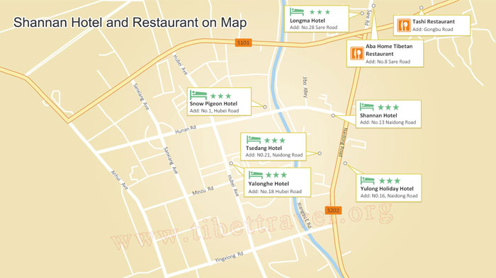 Map of Tsedang Hotels and Restaurants