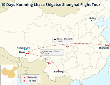 10 Days Kunming Lhasa Shigatse Shanghai Flight Tour