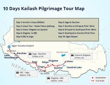 10 Days Indian Pilgrims Kailash Tour Map