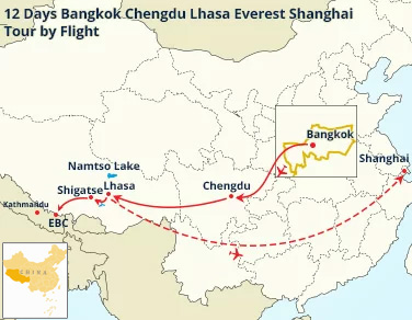 12 Days Bangkok Chengdu Lhasa Everest Shanghai Tour by Flight