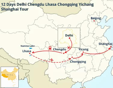 12 Days Delhi Chengdu Lhasa Chongqing Yichang Shanghai Tour with Yangtze River Cruise