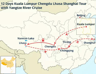 12 Days Kuala Lumpur Chengdu Lhasa Chongqing Yichang Shanghai Tour with Yangtze River Cruise