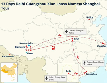 13 Days Delhi Guangzhou Xian Lhasa Namtso Shanghai Tour