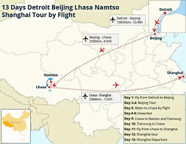 13 Days Detroit Beijing Lhasa Namtso Shanghai Tour by Flight