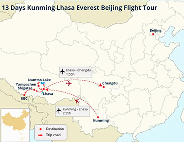 13 Days Kunming Lhasa Everest Beijing Flight Tour