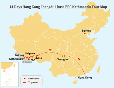 14 Day HK Chengdu Lhasa EBC Kathmandu Tour
