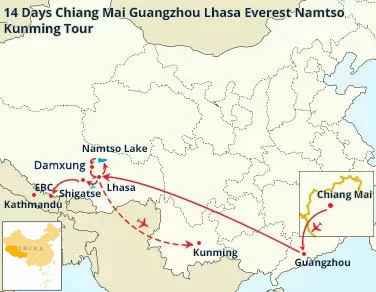 14 Days Chiang Mai Guangzhou Lhasa Everest Namtso Kunming Tour