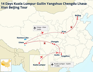 14 Days Kuala Lumpur Guilin Yangshuo Chengdu Lhasa Xian Beijing Tour