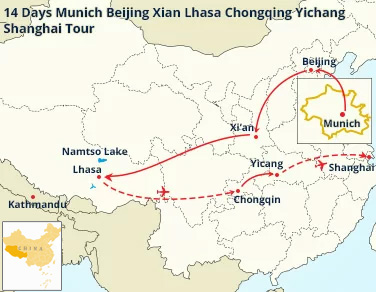 14 Days Munich Beijing Xian Lhasa Chongqing Yichang Shanghai Tour with Yangtze River Cruise