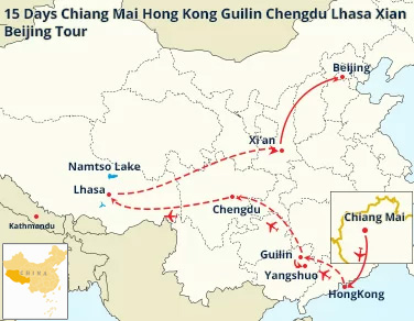 15 Days Chiang Mai Hong Kong Guilin Yangshuo Chengdu Lhasa Xian Beijing Tour