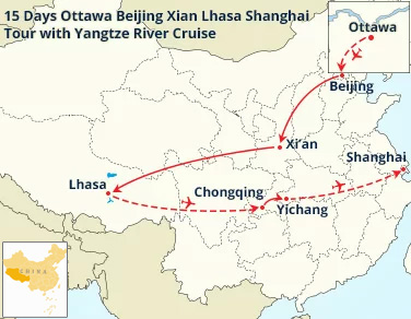 15 Days Ottawa Beijing Xian Lhasa Chongqing Yichang Shanghai Tour with Yangtze River Cruise