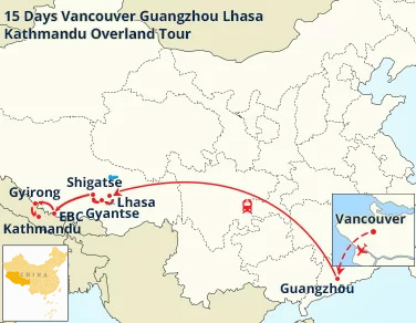 15 Days Vancouver Guangzhou Lhasa Kathmandu Overland Tour with Tibet Train Experience