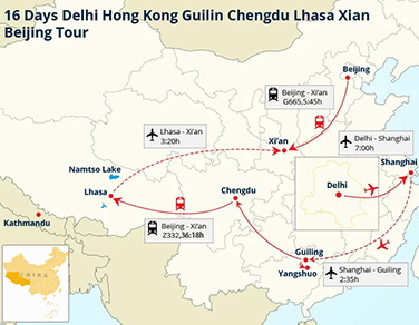 16 Days Delhi Hong Kong Guilin Yangshuo Chengdu Lhasa Xian Beijing Tour