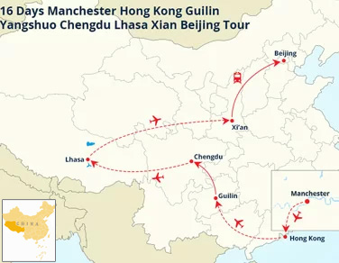16 Days Manchester Hong Kong Guilin Yangshuo Chengdu Lhasa Xian Beijing Tour