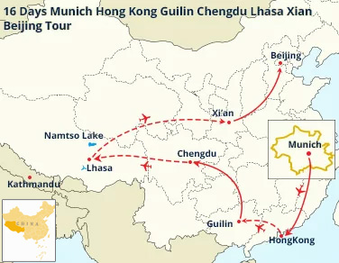 16 Days Munich Hong Kong Guilin Yangshuo Chengdu Lhasa Xian Beijing Tour