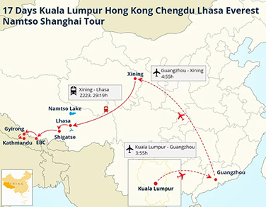 17 Days Kuala Lumpur Hong Kong Chengdu Lhasa Everest Namtso Shanghai Tour