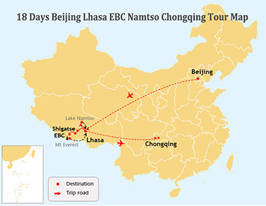 18 Days Beijing Lhasa Everest Namtso Chongqing Flight Tour