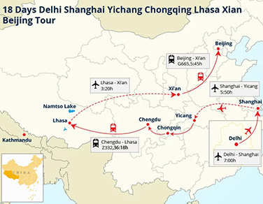 18 Days Delhi Shanghai Yichang Chongqing Chengdu Lhasa Xian Beijing Tour with Yangtze River Cruise