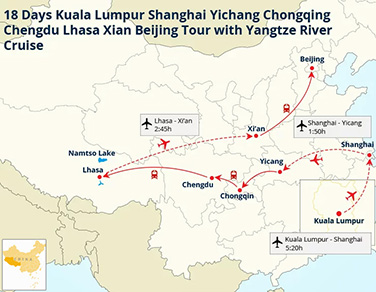 18 Days Kuala Lumpur Shanghai Yichang Chongqing Chengdu Lhasa Xian Beijing Tour with Yangtze River Cruise