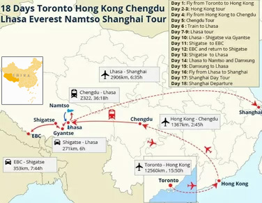18 Days Toronto Hong Kong Chengdu Lhasa Everest Namtso Shanghai Tour