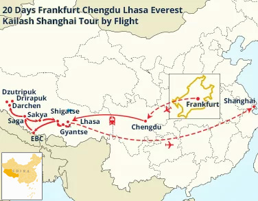 20 Days Frankfurt Chengdu Lhasa Everest Kailash Shanghai Tour by Flight
