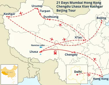 21 Days Mumbai Hong Kong Chengdu Lhasa Xian Dunhuang Kashgar Beijing Tour