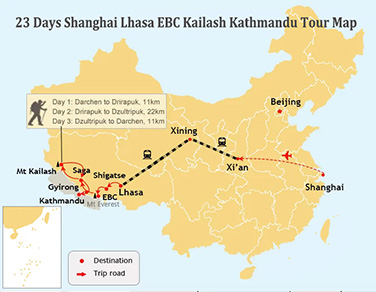 23-Day Shanghai XI’an Lhasa EBC Kailash Kathmandu Tour