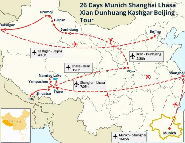26 Days Munich Shanghai Lhasa Xian Dunhuang Kashgar Beijing Tour