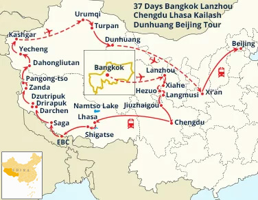 37 Days Bangkok Lanzhou Chengdu Lhasa Kailash Kashgar Dunhuang Xian Beijing Tour with Silk Road