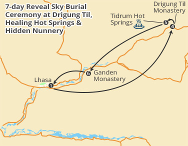 7-Day Reveal Sky Burial Ceremony at Drigung Til, Healing Hot Springs & Hidden Nunnery