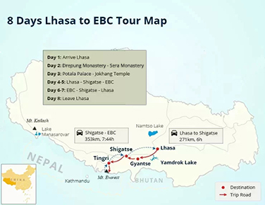 8 Days Everest Base Camp Exploration Tour Map