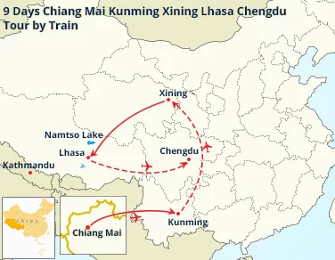 9 Days Chiang Mai Kunming Xining Lhasa Chengdu Tour by Train