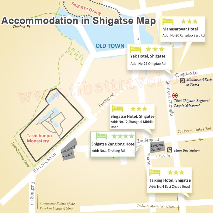 map of shigatse accommodation
