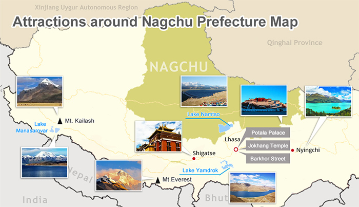 attractions around nagqu on map