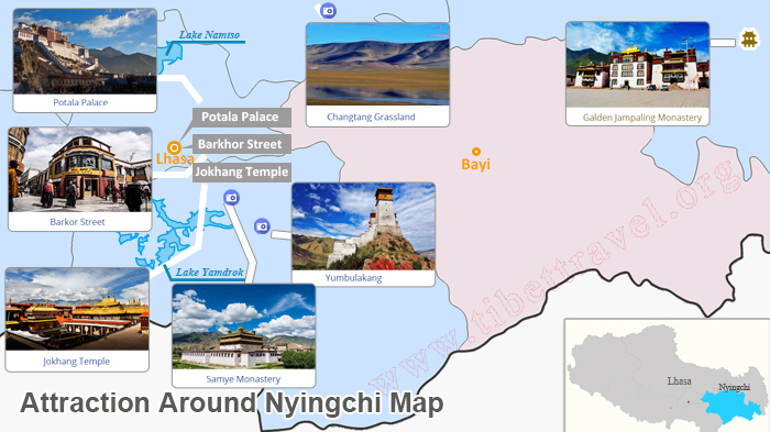 map of attractions around nyingchi