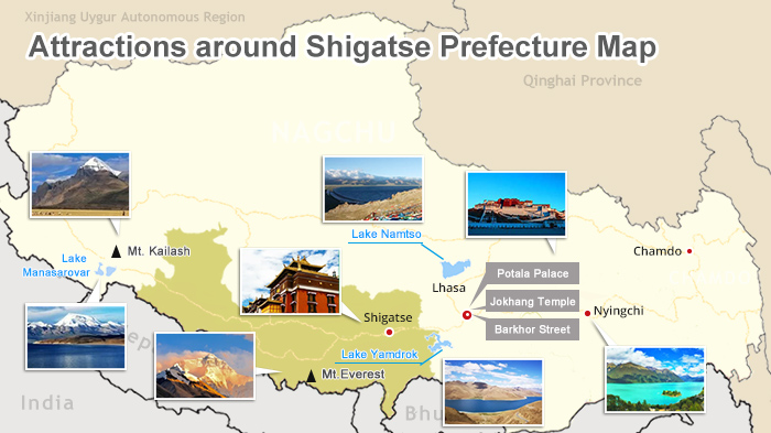 map of attraction around shigatse