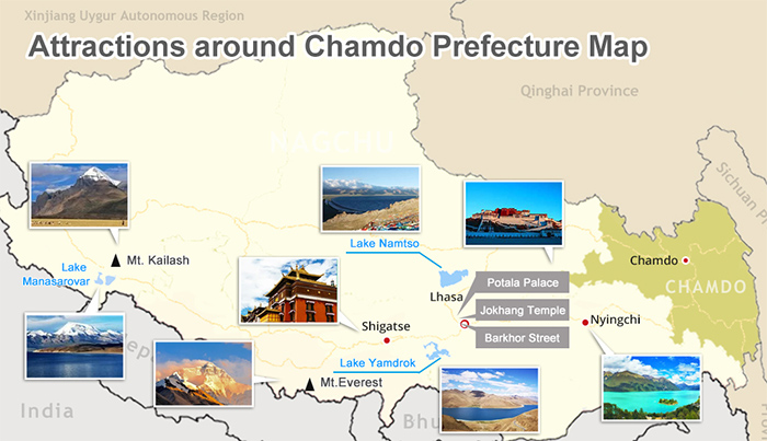 Attractions around Chamdo on Map